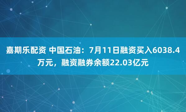 嘉期乐配资 中国石油：7月11日融资买入6038.4万元，融资融券余额22.03亿元