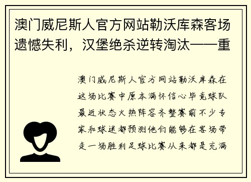 澳门威尼斯人官方网站勒沃库森客场遗憾失利，汉堡绝杀逆转淘汰——重回德甲的梦碎